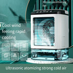 USB Portable Air Conditioner Fan Dual Mist Humidifier Ice Box 3 Speed Desktop Cooling Fan With LED Night Light