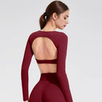 NCLAGEN Sports Tops Gym Women Fitness T Shirt Long Sleeve Open Back Pilates Yoga Padded Crop Top Running Workout Fitness Blouse