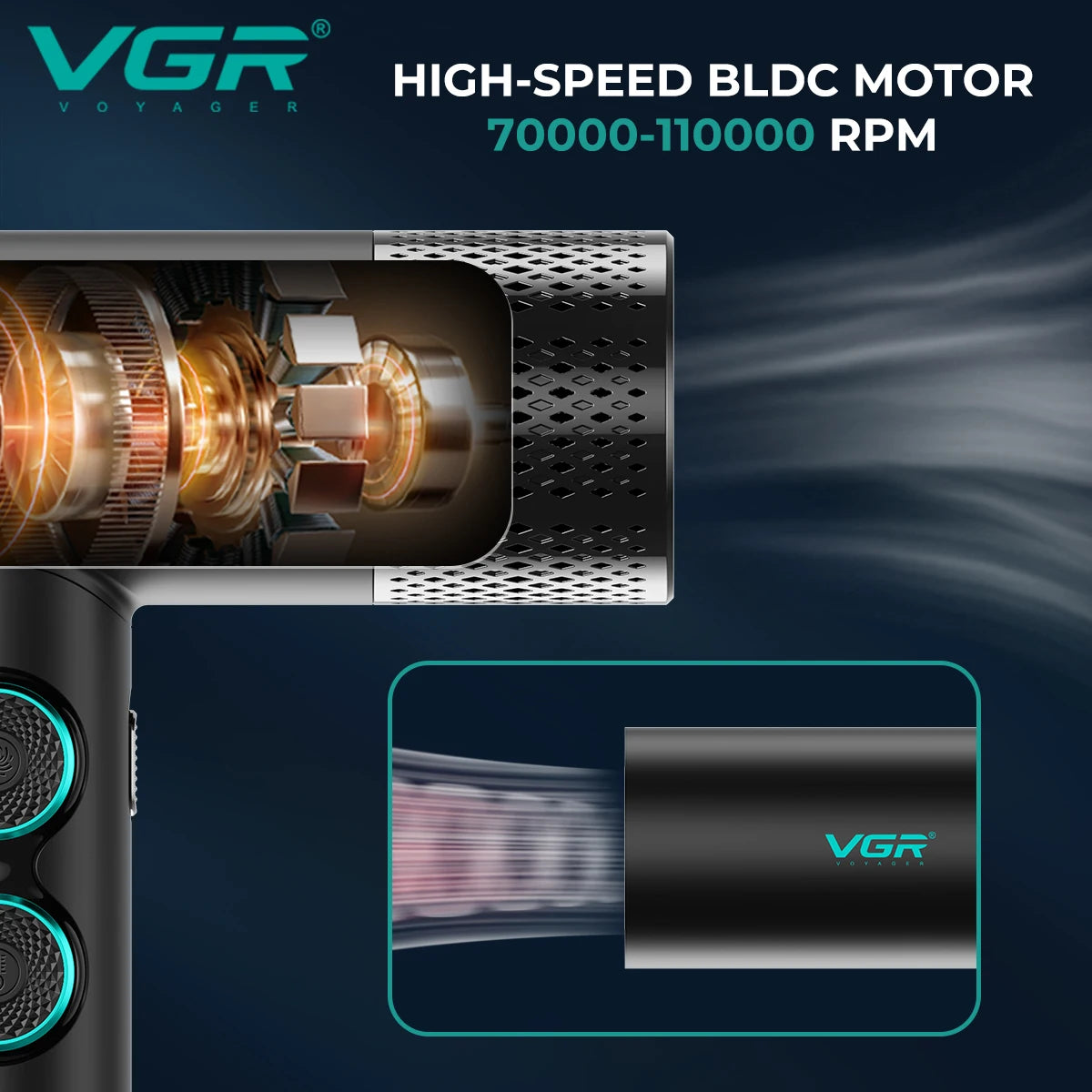 VGR Hair Dryer Professional Hair Dryer BLDC Motor Hair Styling Blow Dryer Machine 110000 RPM Negative Ion Salon Air Blower V-401 Secondary image