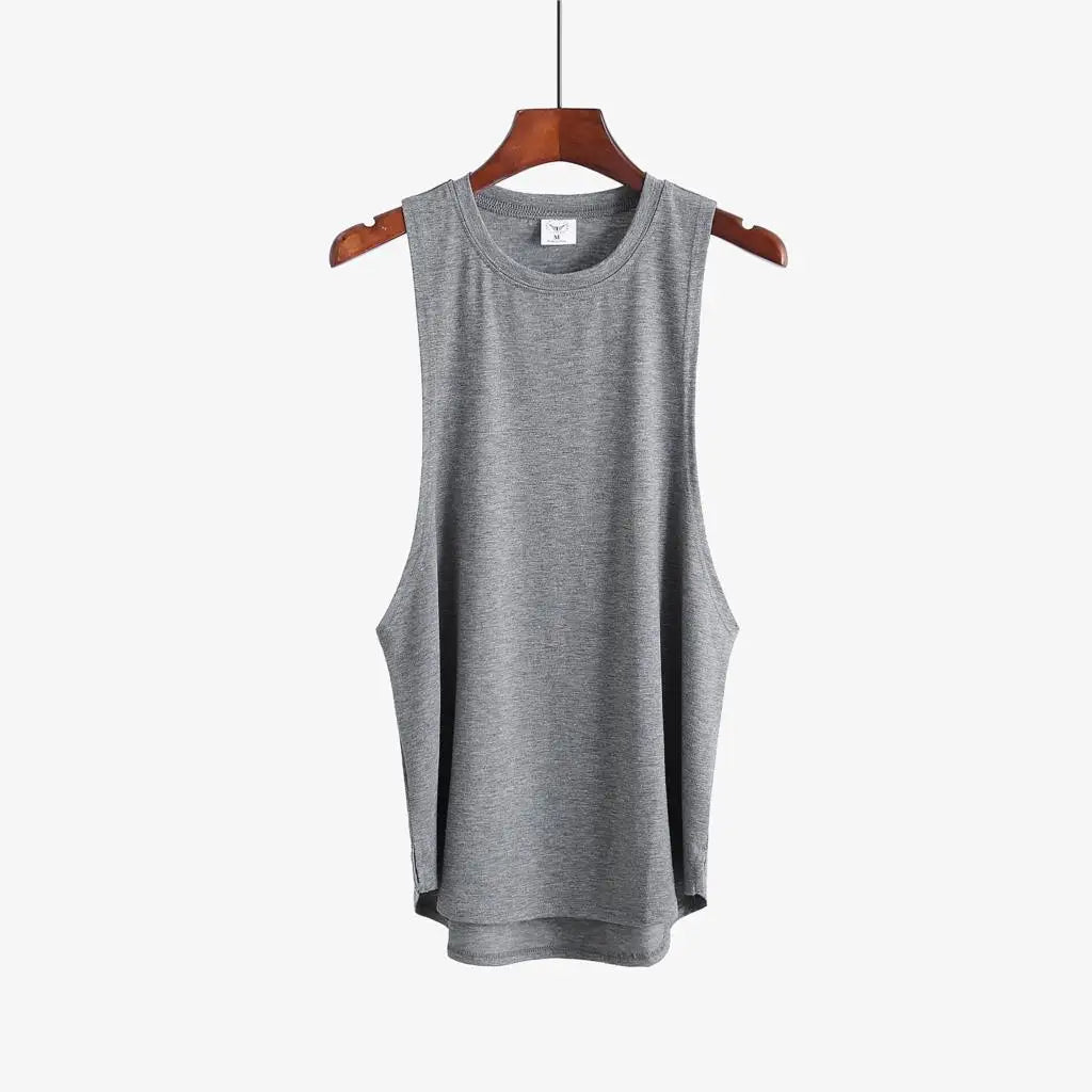 Grey Men's Sleeveless Tank Top Fitness Clothing Sportswear Gym Stringer Bodybuilding Undershirt Fashion Vest for Men