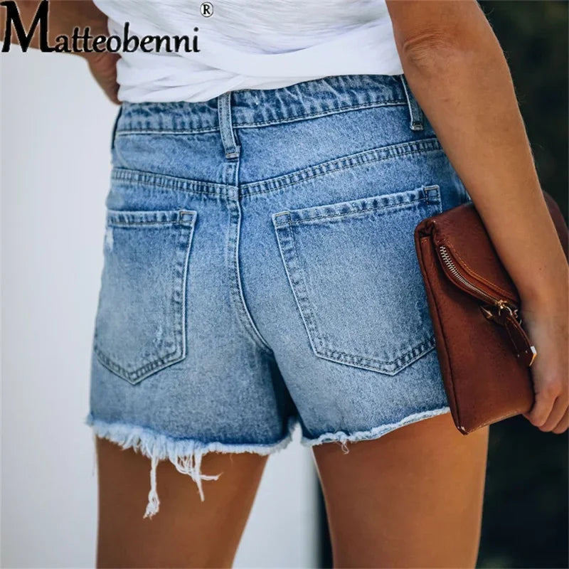 2024 Summer New Women Ripped Repaired Denim Shorts High Waist Bodycon Distressed Hole Bottoms Casual Pockets Sexy Short Jeans Secondary image