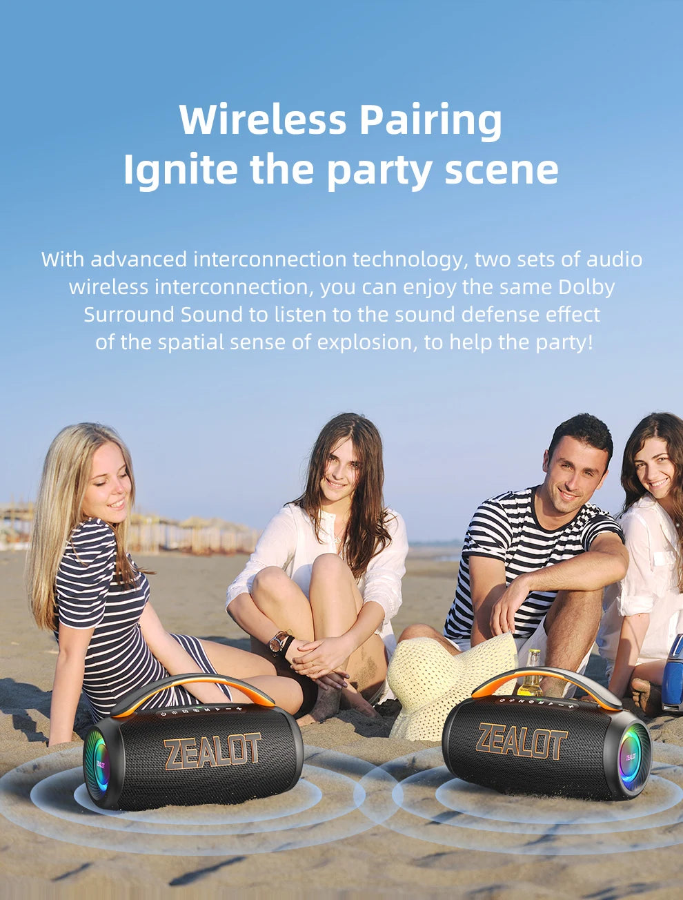 zealot-P12 Speaker 60W Bluetooth Speaker Portable Speaker with 10-Hour Playtime, Portable Handle, for Camping, Party,TWS,AUX
