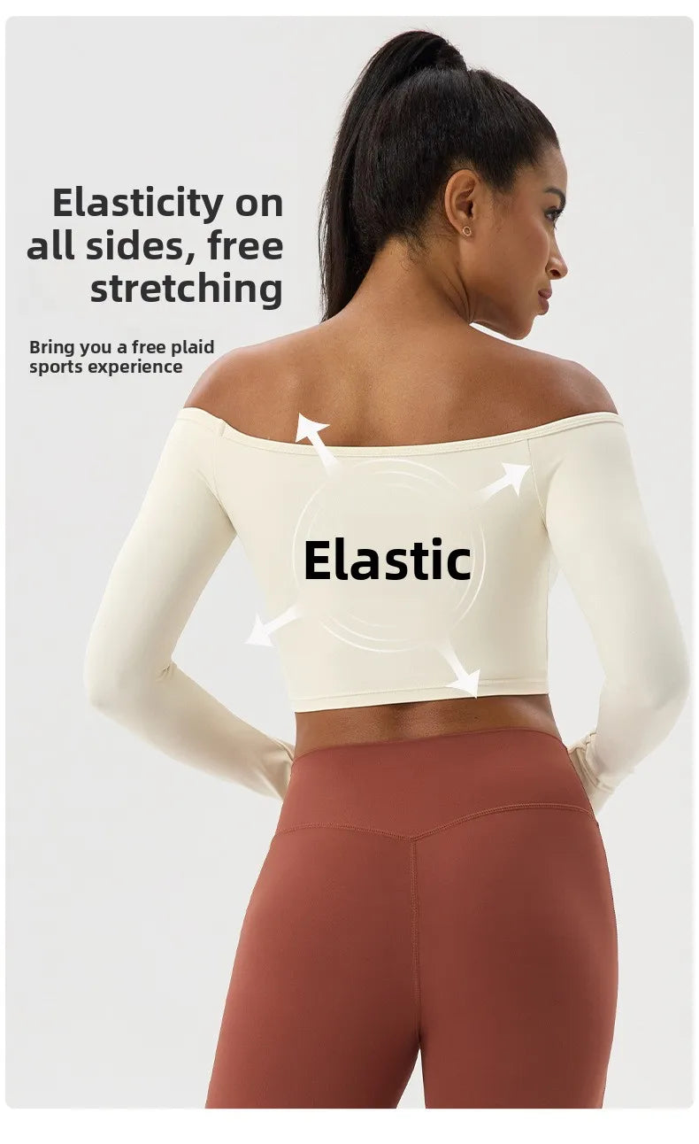 Yoga long-sleeved T-shirt women's one-shoulder sexy tight fitness wear top nude feel quick-drying sports sleeved Yoga Shirts