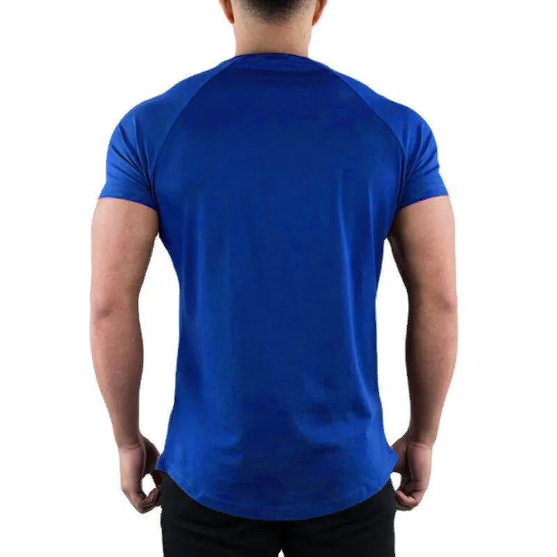 Men Summer Fitness Plain Gym T-shirt Clothing O-Neck Short Sleeve T shirt Cotton Slim Fit Tshirt Bodybuilding Workout Tees Tops