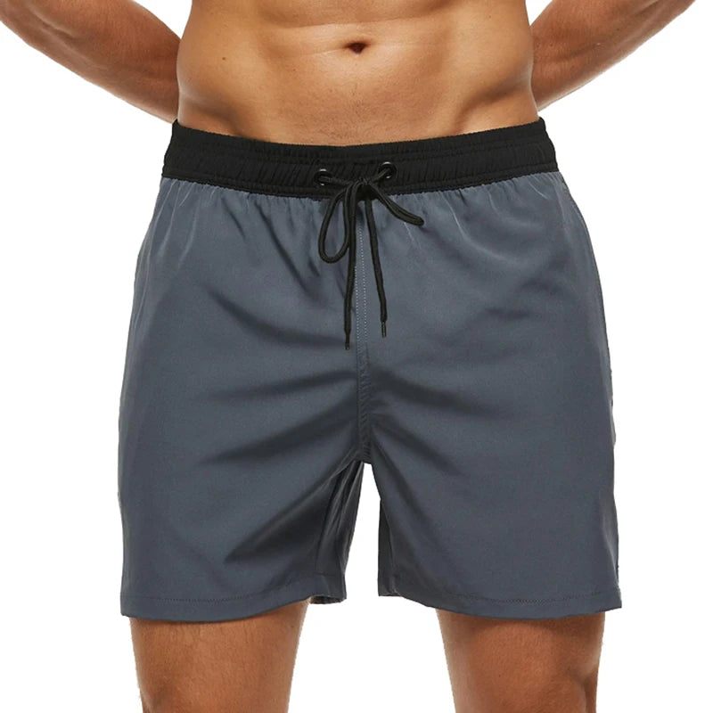 Escatch 2026 Summer Man Swimwear Solid Fashion Quick Dry Drawstring Elastic Waist Surfing Zipper Pocket Gym Beach Pants Shorts