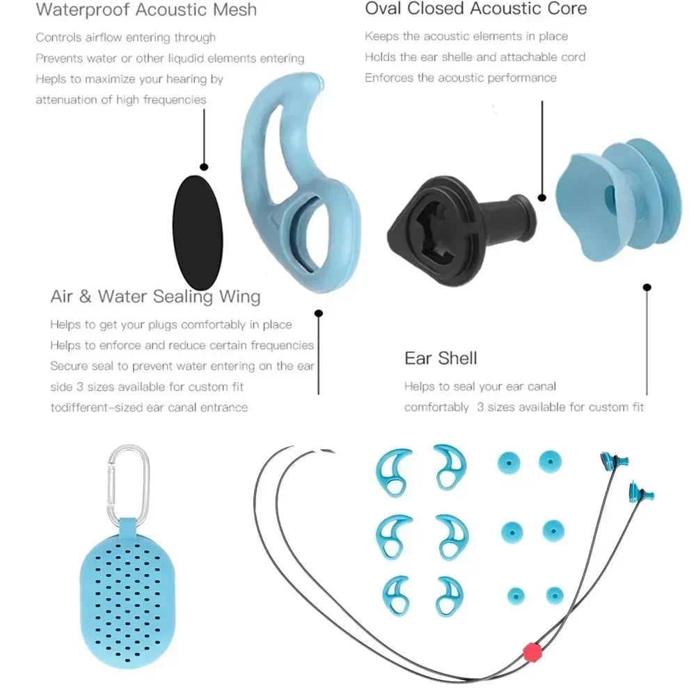 Swimming Ear Plugs for Adults, 3 Pairs Waterproof Reusable Silicone Swim Earplugs with Removable Cord,Perfect for  Water Sports Main image