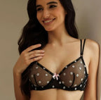 French Retro Lace Bra & Thong Set | Sexy Polka Dot Sheer Mesh Lingerie for Plus Size Big Bust, Ultra Thin MOYISU Panty TUSHY Set