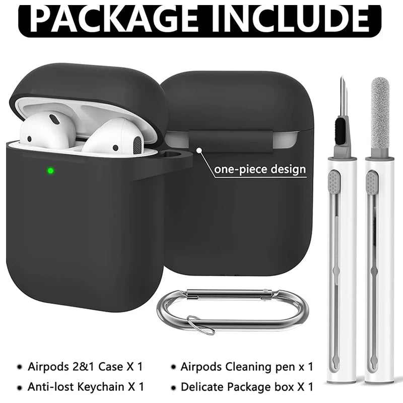 Silicone Cases With Hook For Airpods1/2 Protective Shockproof Wireless Earphone Cover For Airpod 2 1 Box Bags With Cleaner Kit Main image