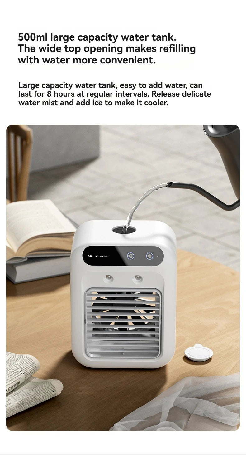 Wireless Air Conditioner Mini Portable Air Cooler Fan 500ml Ice Water Spray Humidifier For Home Air Conditioning Mist Fan USB