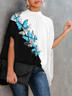 Casual Loose Women's Blouse Fashion Batwing Sleeve Print O-neck Shirts Top Spring Summer Office Lady Blouses Elegant Tops 2024