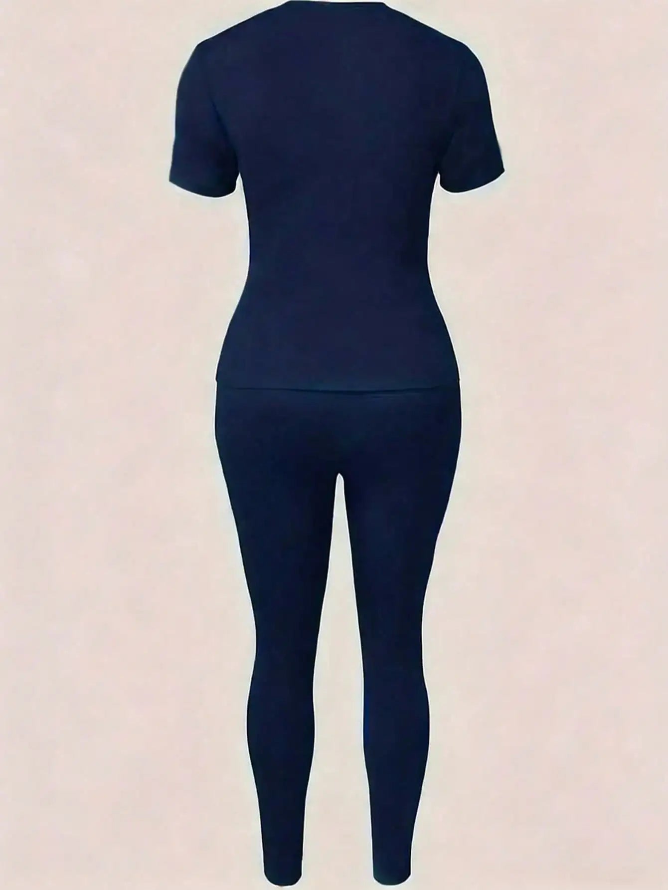2026 women's new Paris printed two-piece set, casual short sleeved round neck T-shirt and tight pants long pants set Secondary image