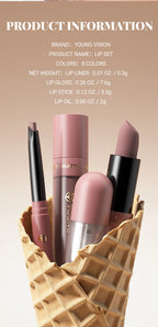 4pcs/Set Long Lasting Waterproof Lip Makeup Kit - Soft Smooth Creamy Lipliner Lipstick & lip gloss lip oil Set