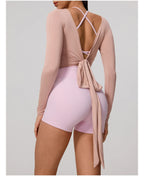 New Summer Women's Yoga Long Sleeve One Piece Strap Yoga Clothing Female Training Premium Ballet Wrap TopsWoman Gym Sports Top