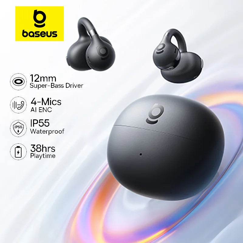Baseus BC1 Ear Clip Earbuds Open Ear Wireless Earphones Bluetooth 6.0 Clip On Sports Headphones 4-Mics Super Bass IP55 Ear buds Main image