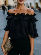 Fashion Ruffled Sexy One Shoulder Women's Short Sleeve Shirt Summer New Casual Loose Tops Female Elegant Versatile Office Shirt