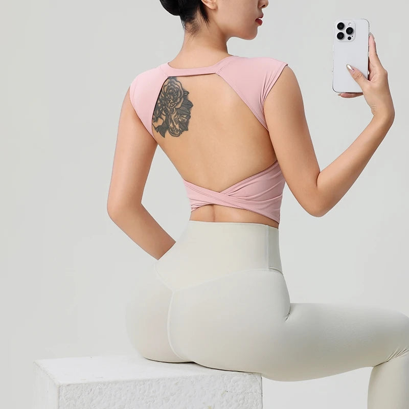 Sexy Backless Sports Vest Women Fixed Chest Pad Tight Quick-Drying Slim Fit Yoga Top Breathable Fitness Shirt