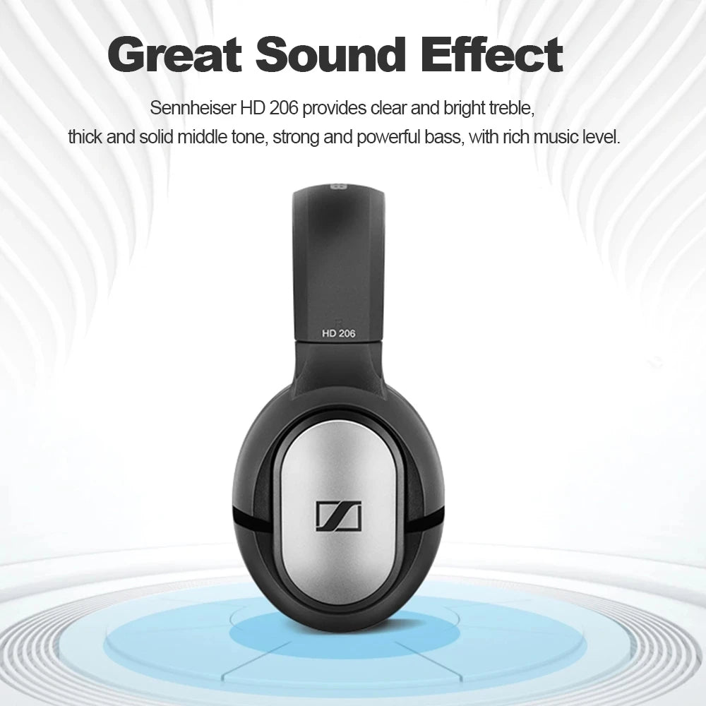 Sennheiser HD206 Over-Ear Wired HiFi Drivers Stereo Bass Audiophile Headphones Original Noise-Canceling Monitoring Headset
