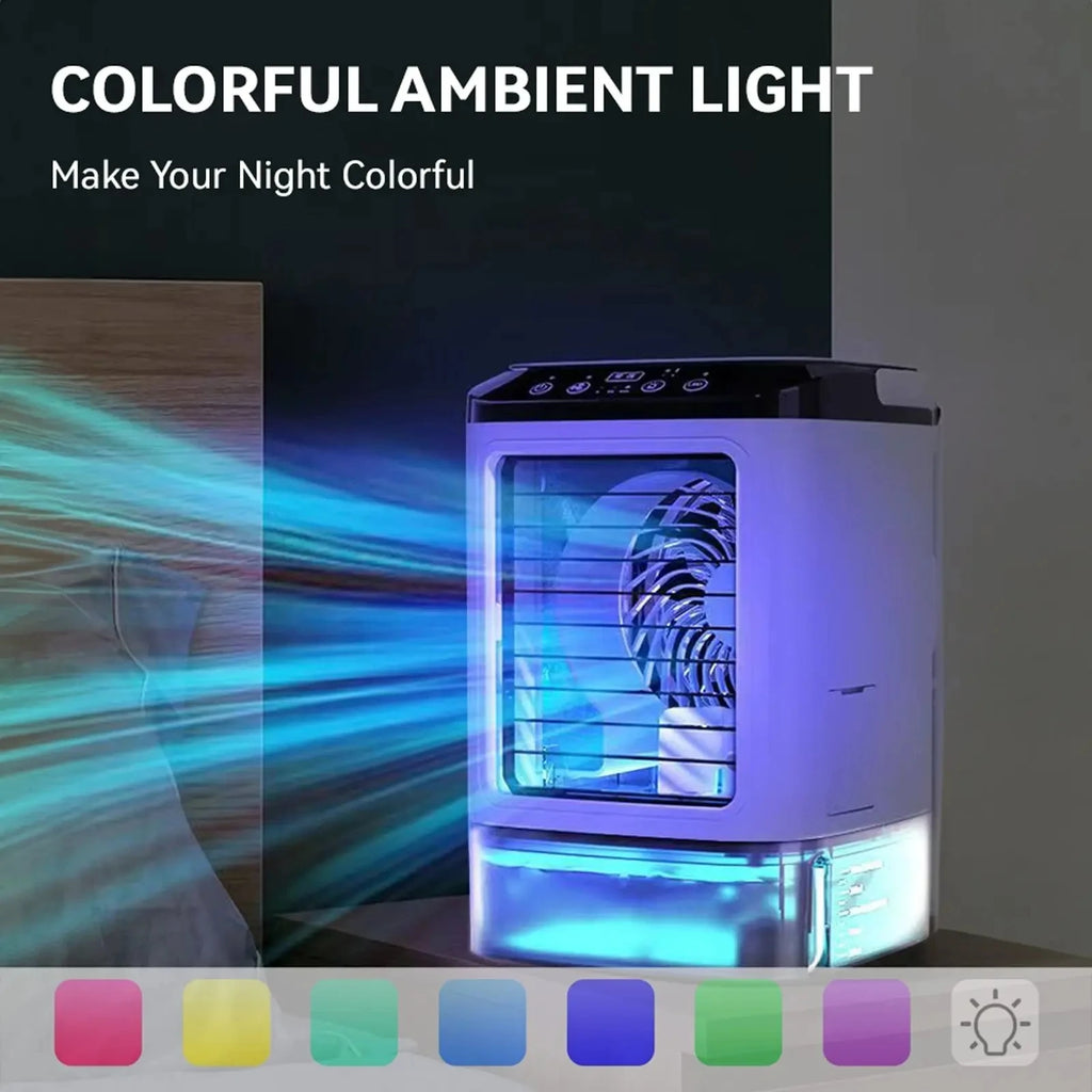 2026  Ultrasonic Mini Air Conditioner 3-Speed Portable Cooler with Colorful Light Humidifier