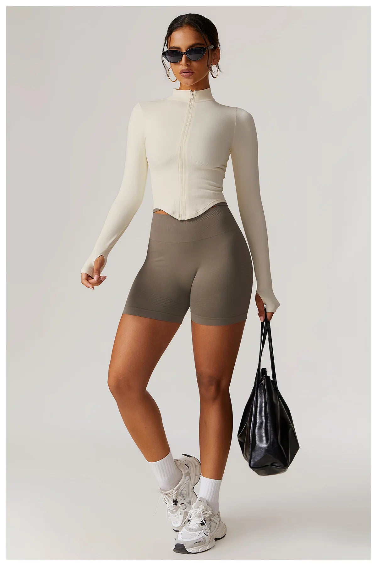 Women's Zipper Crop Sports Jacket Long Sleeve Yoga T-Shirt Solid Quick Dry Fitness Top Gym Running Workout Sportswear