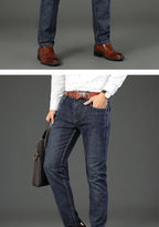 2024  Straight Regular Blue Stretch Denim Trousers Spring Autumn Men Classic Jeans Business Fashion Men's Smart Jeans