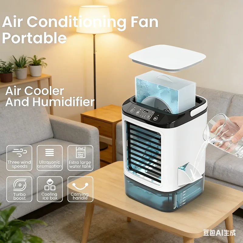 Ultra Quiet Mini Air Cooler Portable Cooling Fan with Ice Box USB Personal Evaporative Air Conditioner