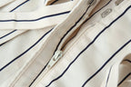 HH Women Spring New Fashion Vintage Versatile Beige Striped Puffy Sleeve Shirt+High Waisted Loose Pleated Casual Long Pants Set