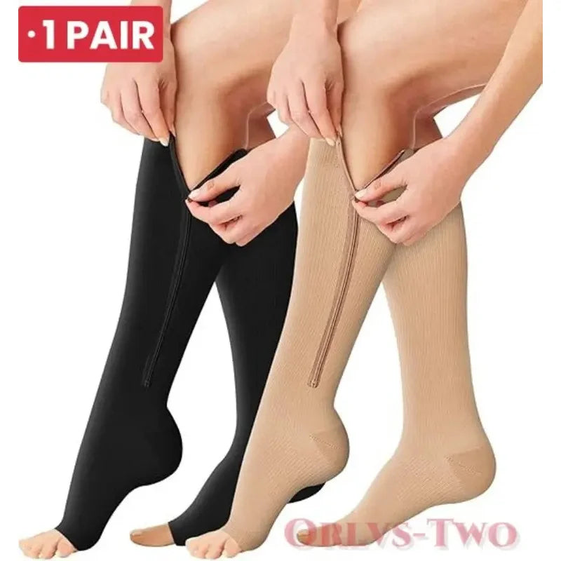 Zipper Compression Socks Men Women Knee Maternity High Socks Anti-Fatigue Stretchy Sox Outdoor Running Hiking Sports Socks Main image