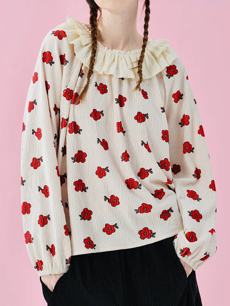 IMAKOKONI Original Design Collar Floral Long Sleeve Hoodie T-shirt for Summer Women 244968 Main image