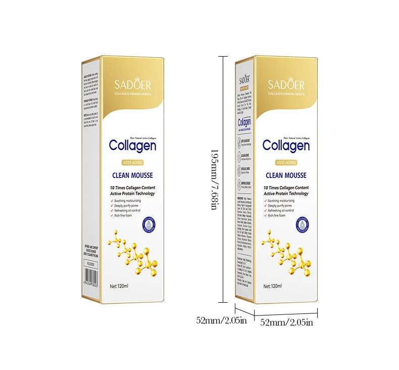 SADOER Collagen Facial Cleanser Mousse Deep Cleansing Skincare Moisturizing Firming Face Wash Foam Cleanser Skin Care Products