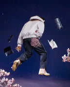 Vintage Low Waist Hip Hop Cherry Blossom Embroidered Jeans  Wide Leg Trousers Y2K Clothes Mens Womes Embroidered Baggy Jeans