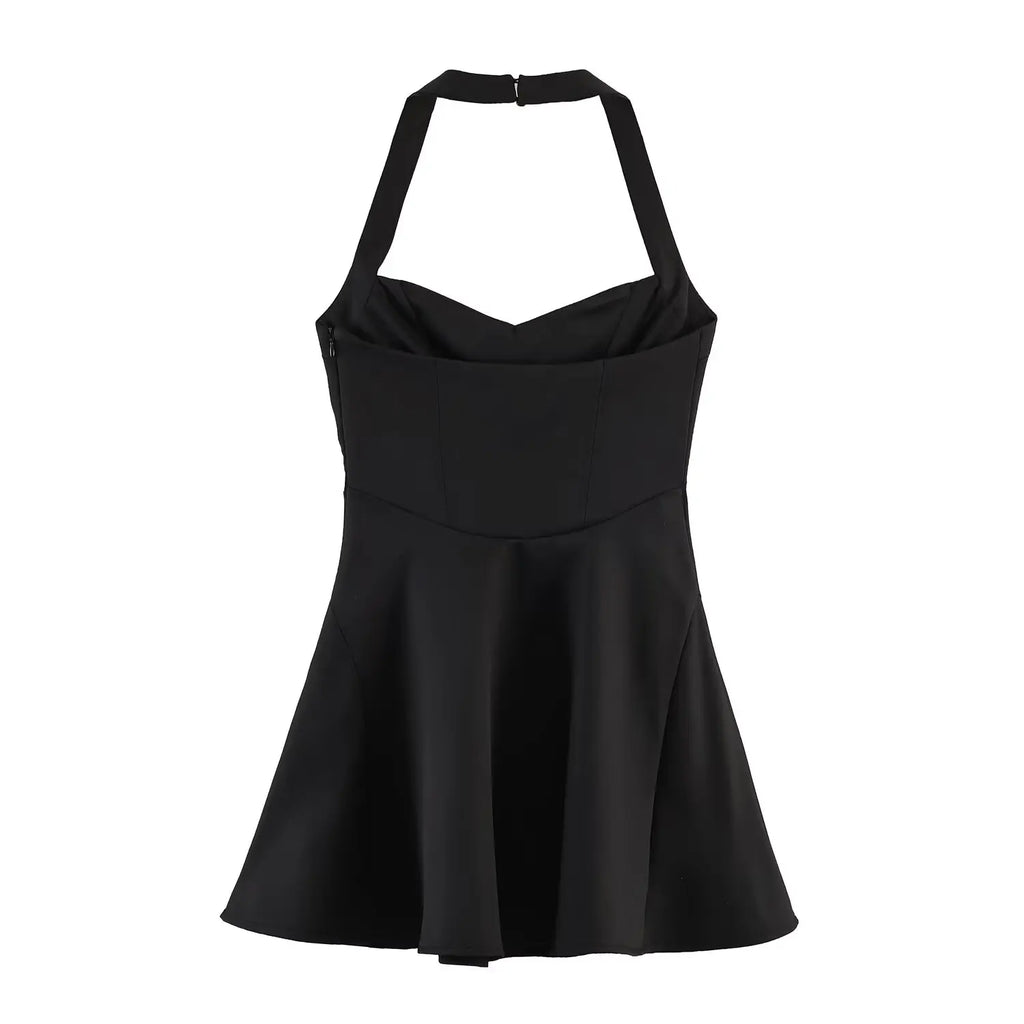 HH Summer Elegant Halter Neck Pleated Solid Elegant Short Dress For Woman Sexy Backless Sleeveless Party Mini Dress Mujer