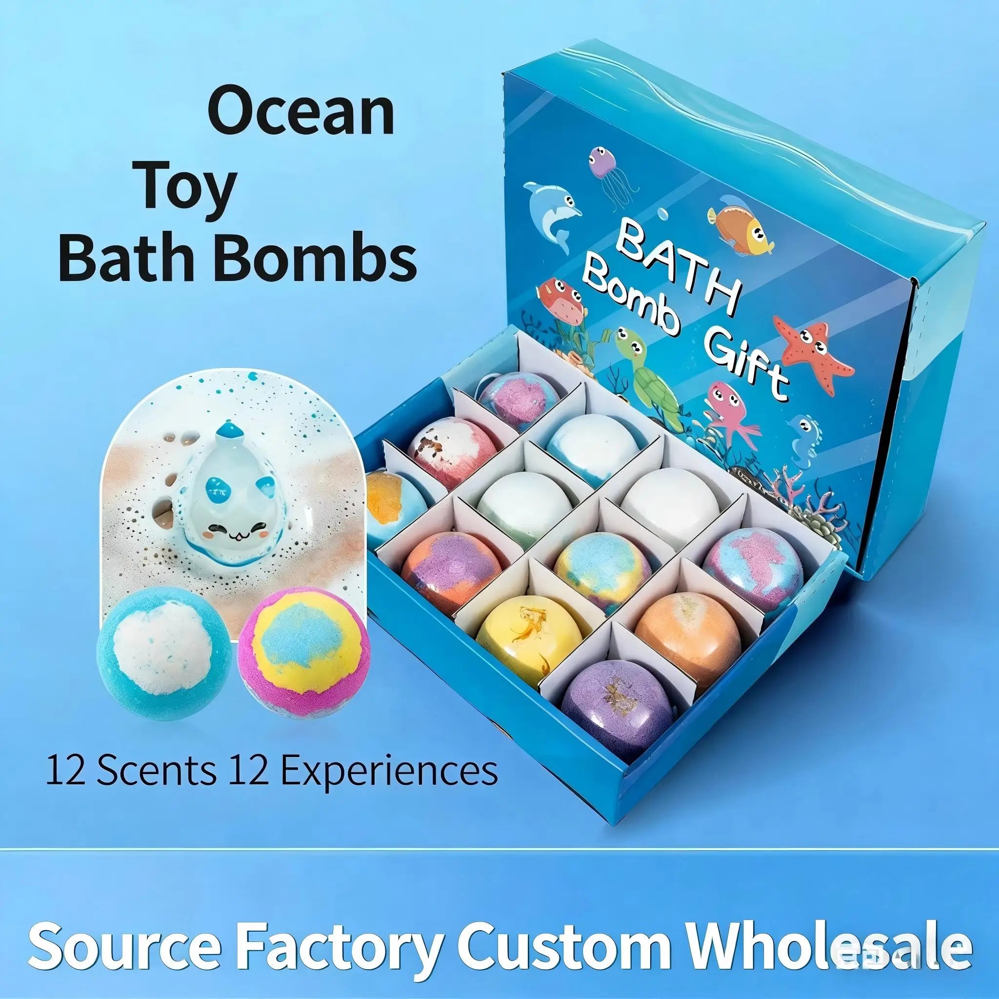 Children’s  Bath Bombs Set Bath Gift with Hidden Toys Safe Ocean Bubble Bath Perfect for Sensory Play Bathtime Fun
