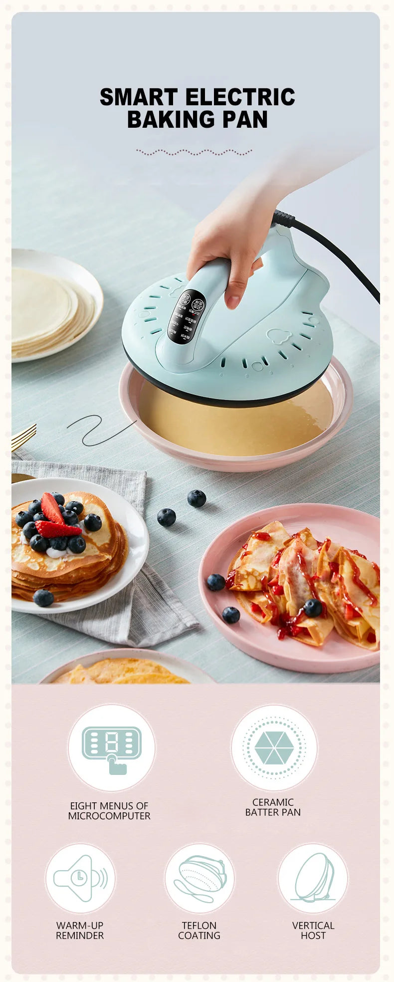 Automatic Pancake Maker Pizza Crepe Making Machine Cake Pancake Electric Baking Machine Smart Baking Pan