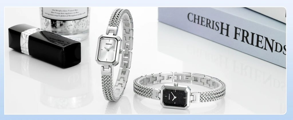 BERNY Square Women Wristwatch Luxury Fashion Quartz watches Minimalist Rectangle Mini Dial Stainless Steel Jewelry Women's Watch