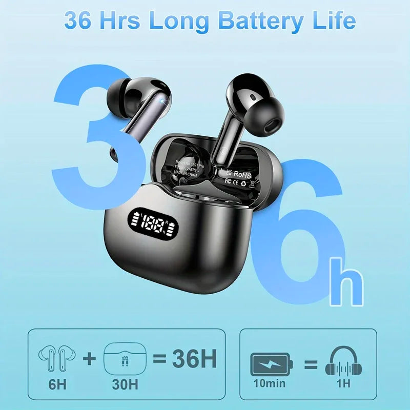 UYUXIO Wireless Earphone 40dB Noise Cancelling Bluetooth 5.3 Headphone ENC with LED Display HD TWS Earbuds Transparency Mode Secondary image