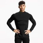 Plain Tight Absorb Sweat Elastic Shirts Gym Bodybuilding Fitness Turtleneck T-shirts Mens Long Sleeve Quick Dry Autumn Clothing