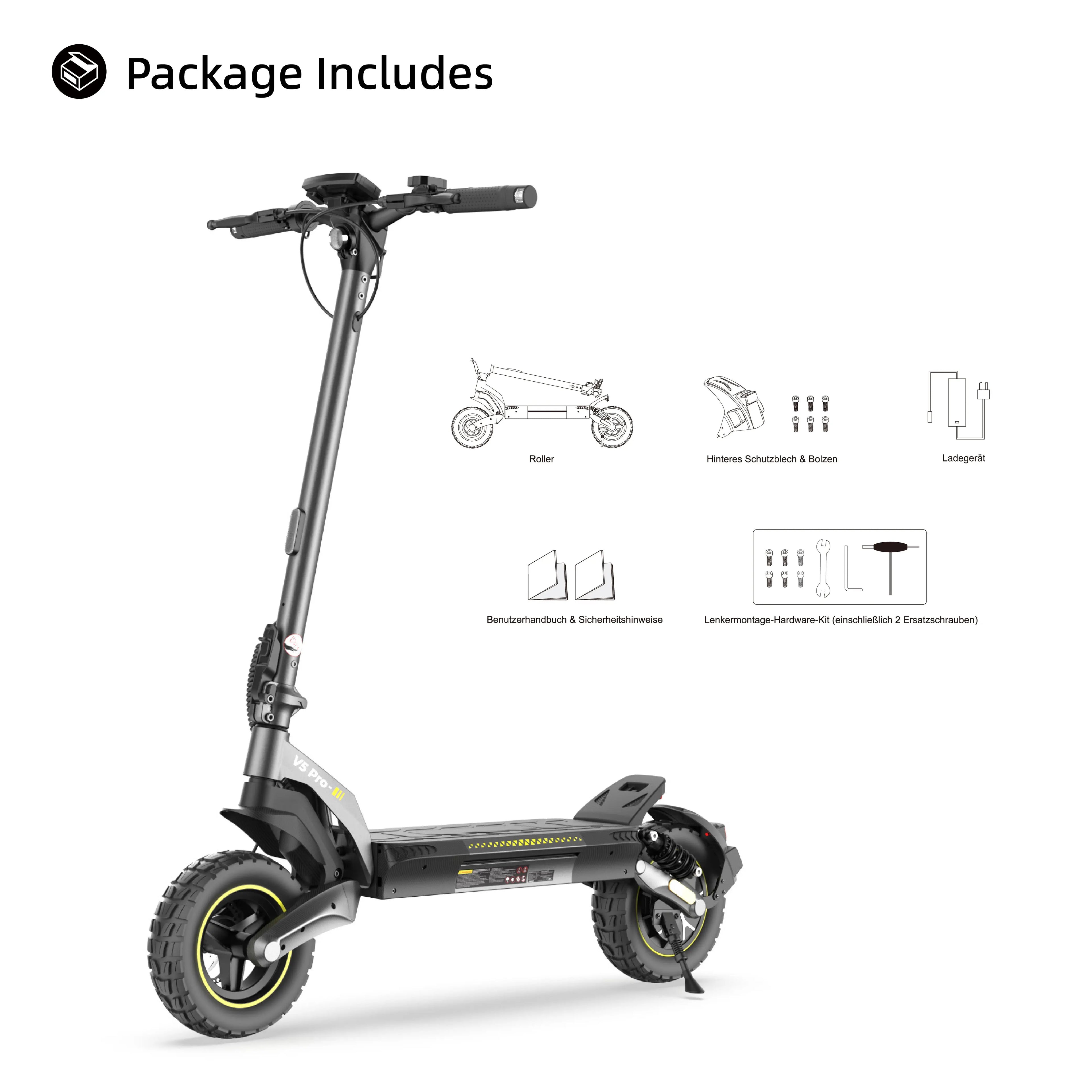 V5Pro Offroad E Scooter 10 Zoll ABE zertifiziert 500W 48V12.5Ah Geländereifen Dual Federung E Bremse Voltix APP Deutschland