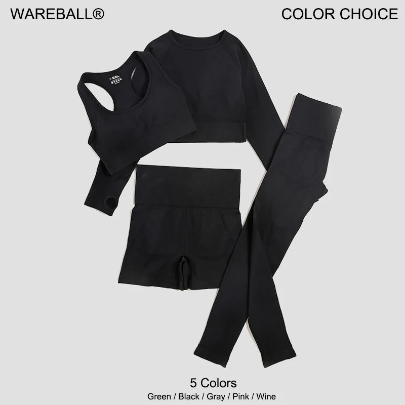 WAREBALL 2/3/4pcs Seamless Yoga Set Gym Clothes Sportswear Yoga Suits For Women Fitness Set Tracksuits Sports Bra Gym Leggings