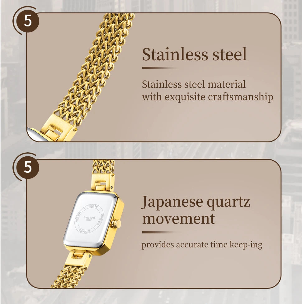 BERNY Square Women Wristwatch Luxury Fashion Quartz watches Minimalist Rectangle Mini Dial Stainless Steel Jewelry Women's Watch