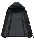 Windbreakers Men Hooded Jacket Zipper Coat Cargo Waterproof Black Bomber Camping Loose Thin Softshell Hooded Hiking Jacket