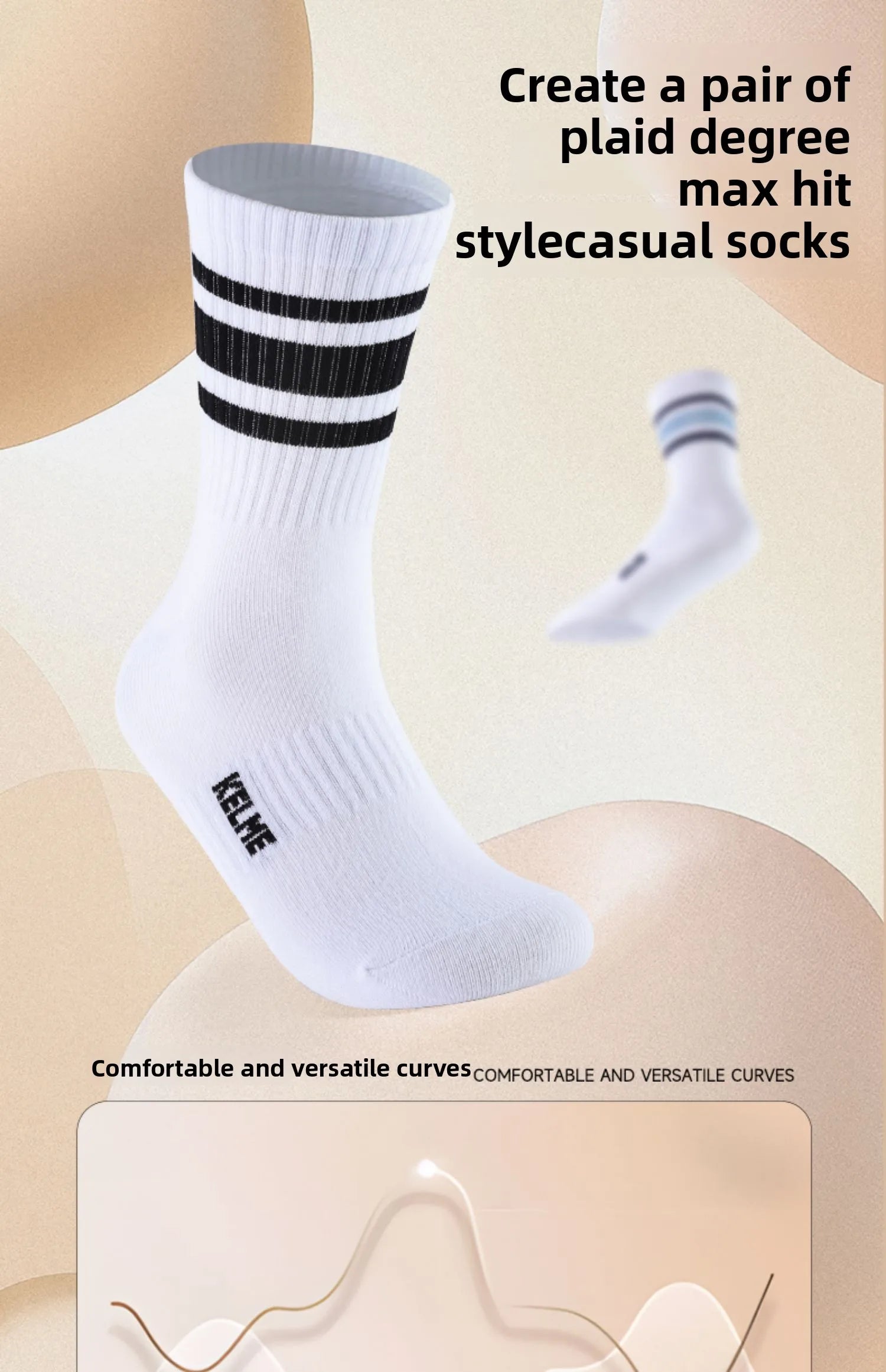Kelme Men's Mid Length Socks 3 Pairs Of Casual Socks Sweat Absorbing And Breathable Sports Socks Running Speed Dry Socks