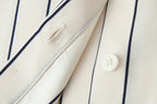 HH Women Spring New Fashion Vintage Versatile Beige Striped Puffy Sleeve Shirt+High Waisted Loose Pleated Casual Long Pants Set