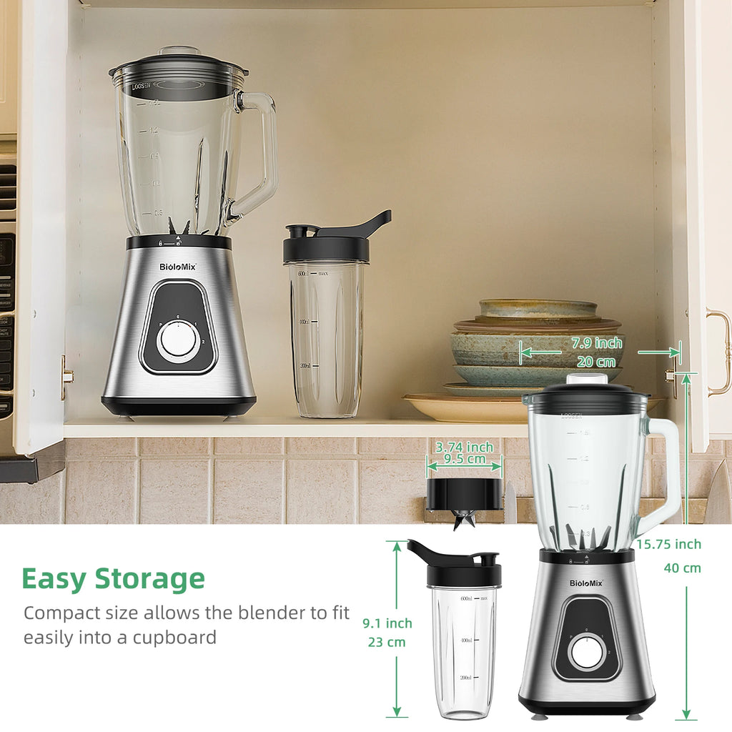 BioloMix Professional 1300W Blender with 1.5L BPA Free Glass Pitcher Perfect for Frozen Smoothies and Homemade Sauces