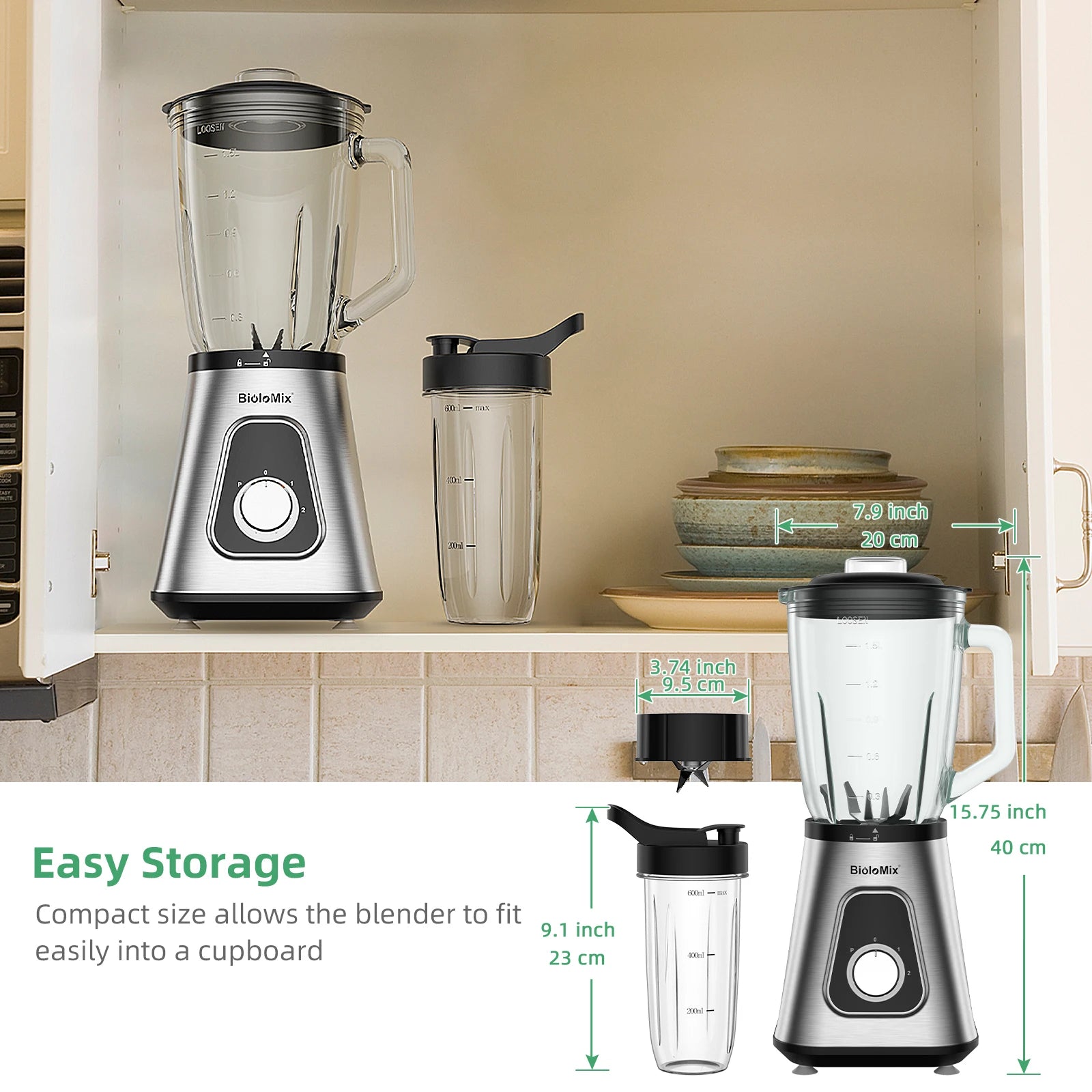 BioloMix Professional 1300W Blender with 1.5L BPA Free Glass Pitcher Perfect for Frozen Smoothies and Homemade Sauces