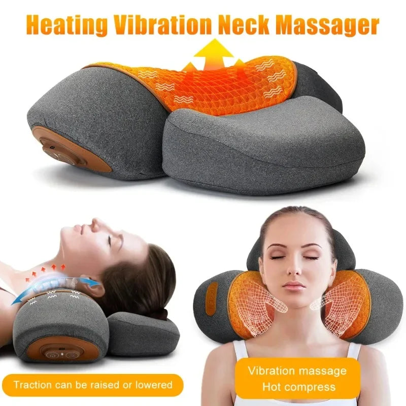 Electric Neck Massager Cervical Pillow Hot Compress Neck Stretch Heating Vibration Neck Shoulder Massage Pillow Back Traction Main image