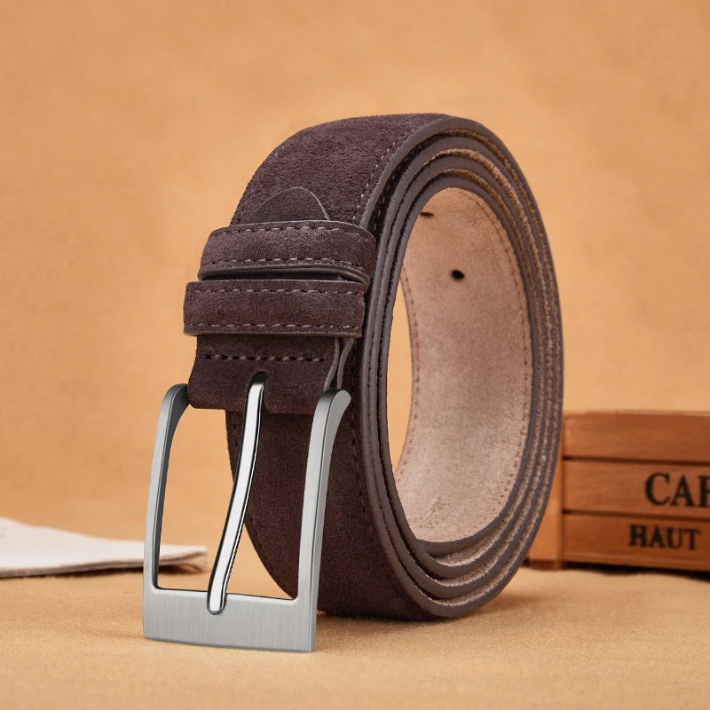 Luxury Suede Cowhide Leather Belt for women, Vintage Style Men belt  3.5cm Wide Waistband for Dresses & Jeans Unisex belt