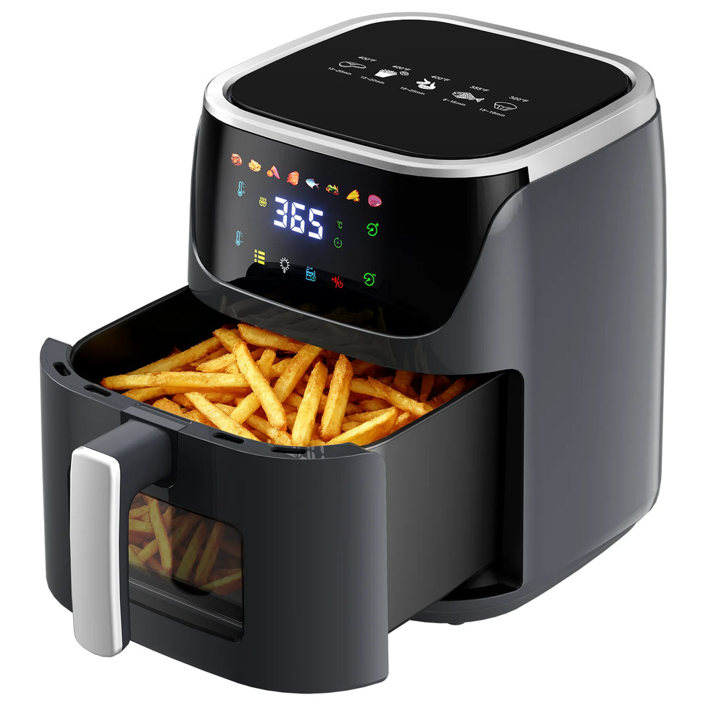 Patbrela Visible Air Fryer 7.0L 8-in-1 Max 200°C Electric Hot Fryer Oven Oilless Cooker with Touch Screen Nonstick Basket Family Size