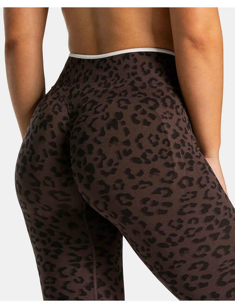 Teveo Tight-fitting Leopard-print Seamless Yoga Pants with Nude-skin High Elasticity Suitable for Fitness Running Pants