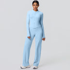 2pieces Quick Drying Sports Fitness Clothing Yoga Set Women Yoga Zipper Long Dleeves High Waisted Breathable Wide Leg Pants Set