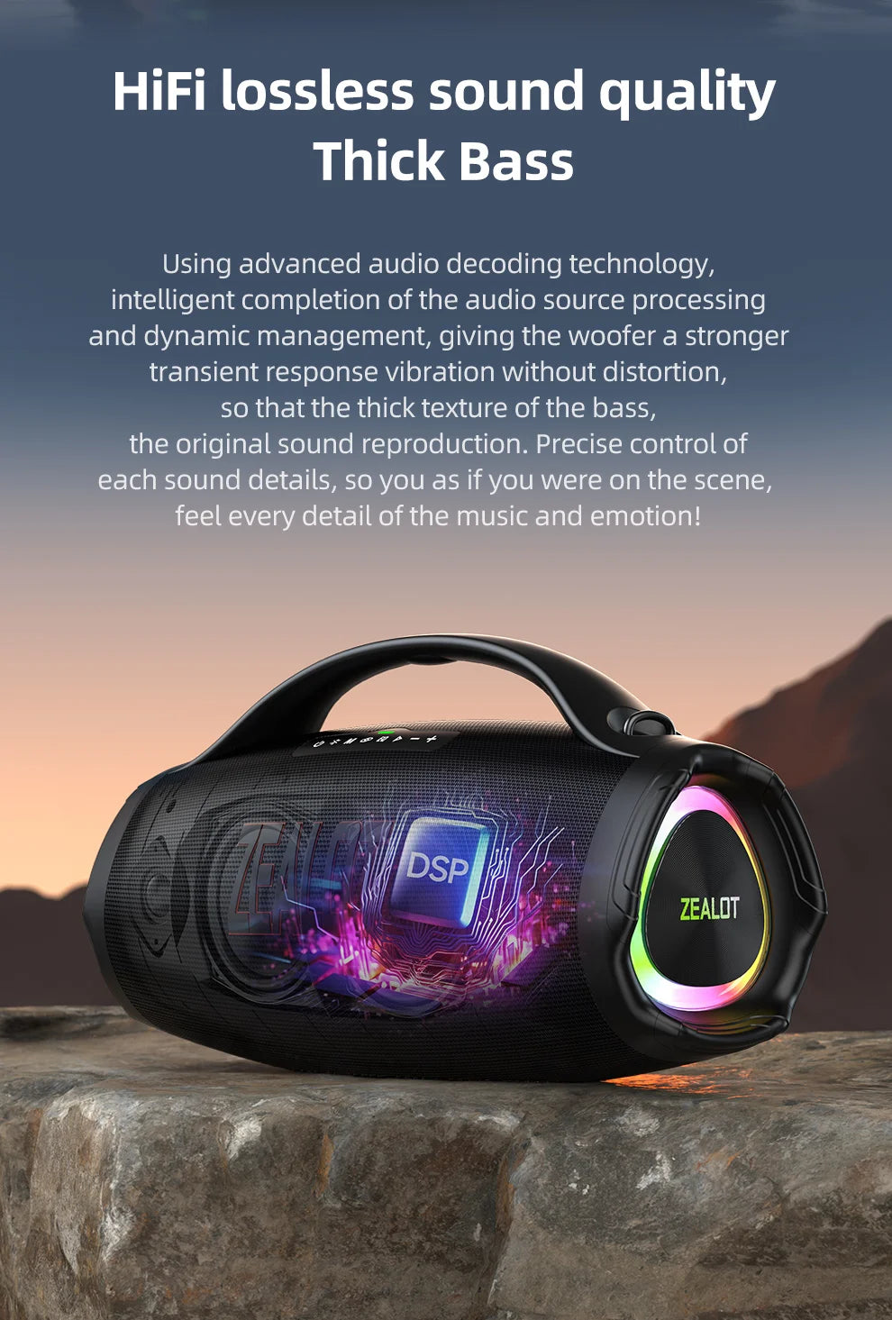 ZEALOT S98 160W Big Power Portable Bluetooth Speaker Wireless TWS Subwoofer Bluetooth Speaker Waterproof Mobile HIFI Quality